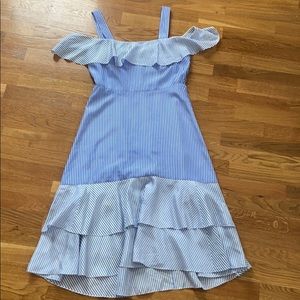 JCrew striped silk off shoulder dress